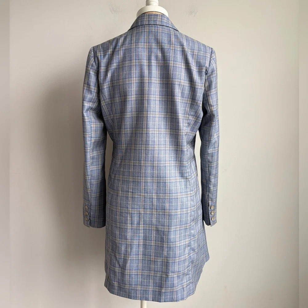ANTHROPOLOGIE Current Air Blue Plaid Blazer Wrap Dress Medium